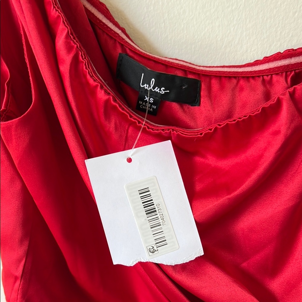 Lulus Law of Attraction Red Satin One-Shoulder Asymmetrical Midi Dress - Picture 3 of 8